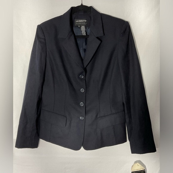 Liz Claiborne Navy Blue Blazer with Structured Shoulders - Picture 1 of 7